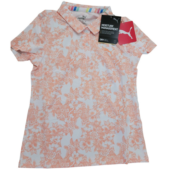 Puma Junior Girls Floral Golf Polo Small DRYCELL NWT - Picture 1 of 8